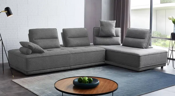 Gray 100% Polyester Stationary L Shaped Two Piece Sofa And Chaise