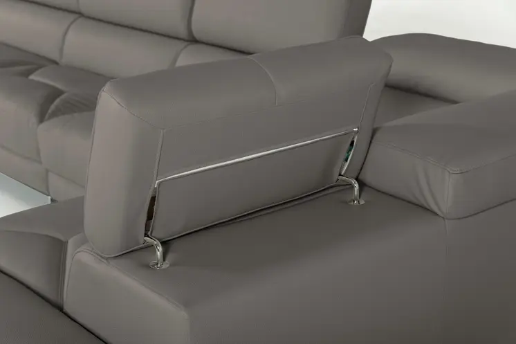 Gray Leather Match Stationary L Shaped Two Piece Sofa And Chaise