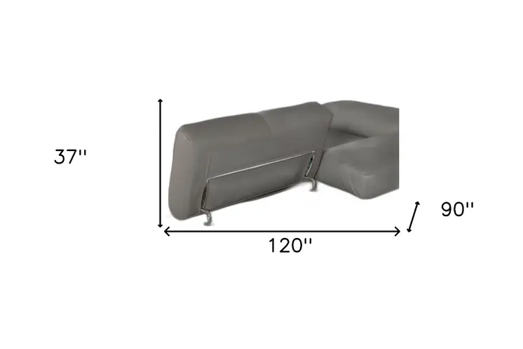 Gray Leather Match Stationary L Shaped Two Piece Sofa And Chaise