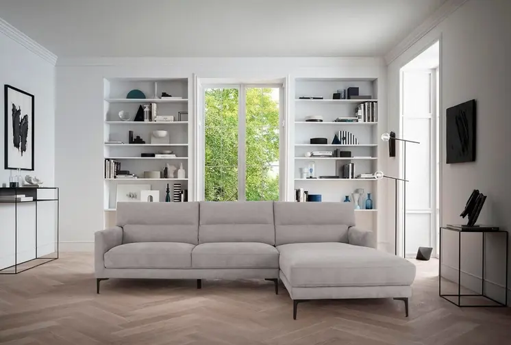 Gray 100% Polyester Stationary L Shaped Two Piece Sofa And Chaise