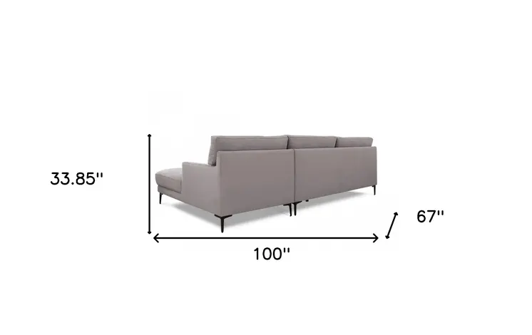 Gray 100% Polyester Stationary L Shaped Two Piece Sofa And Chaise