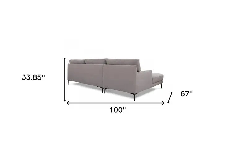 Gray 100% Polyester Stationary L Shaped Two Piece Sofa And Chaise
