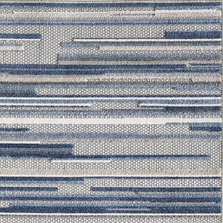 8' X 10' Blue Gray And Ivory Striped Indoor Outdoor Area Rug