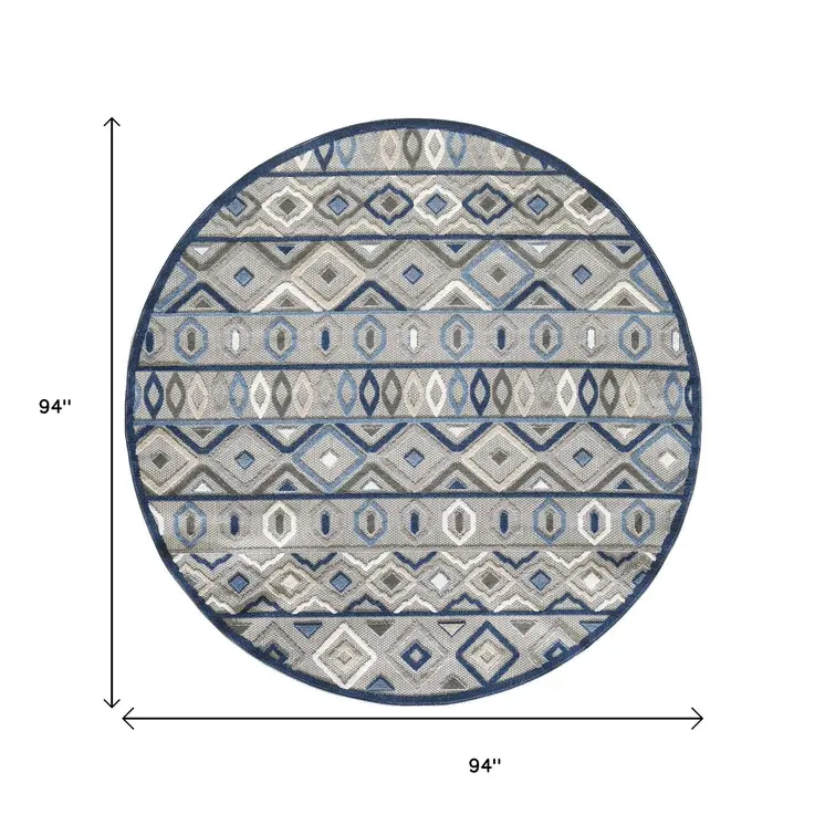 8' Round Blue And Gray Round Abstract Stain Resistant Indoor Outdoor Area Rug