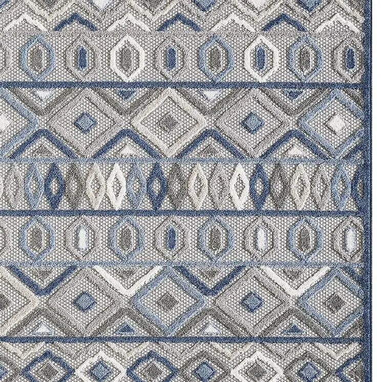 8' X 10' Blue And Gray Abstract Stain Resistant Indoor Outdoor Area Rug