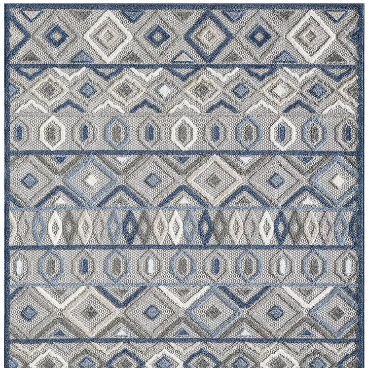 8' X 10' Blue And Gray Abstract Stain Resistant Indoor Outdoor Area Rug
