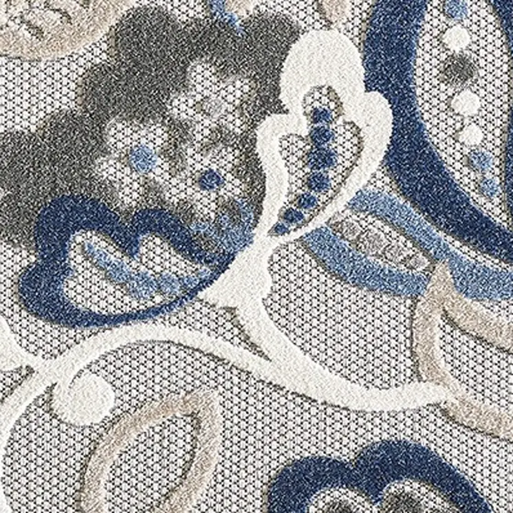 2' X 4' Blue Gray Jacobean Floral Indoor Outdoor Area Rug
