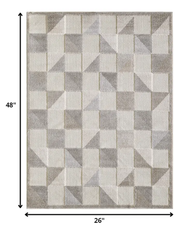 2' X 4' Gray Geometric Stain Resistant Indoor Outdoor Area Rug