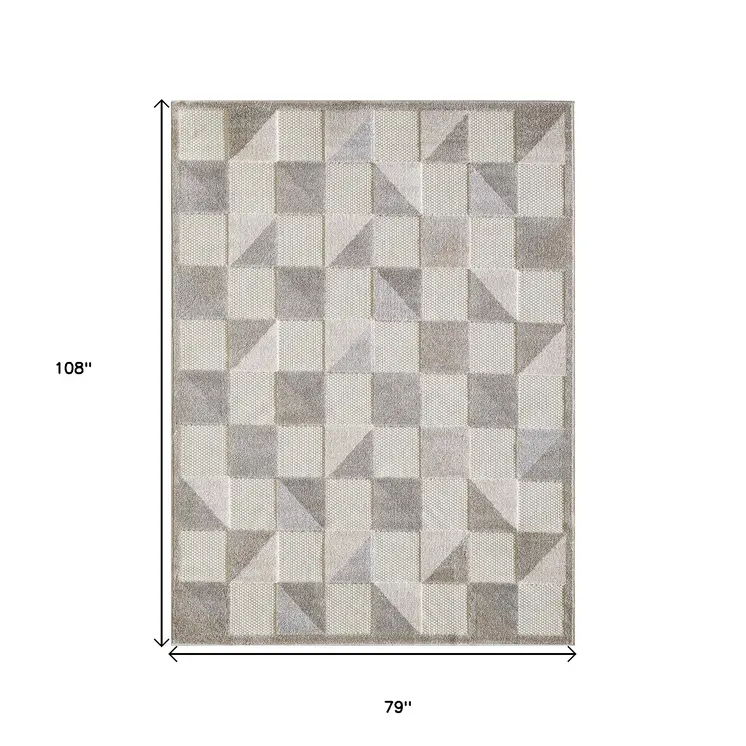 7' X 9' Gray Geometric Stain Resistant Indoor Outdoor Area Rug