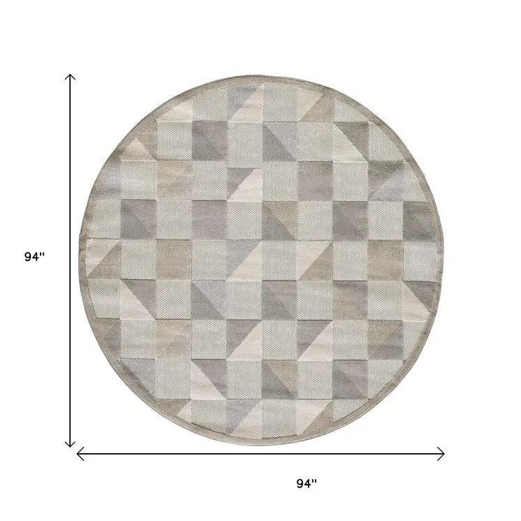 8' Round Gray Round Geometric Stain Resistant Indoor Outdoor Area Rug