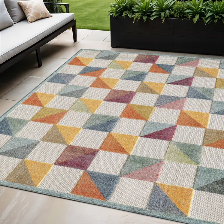 5' X 7' Orange And Ivory Indoor Outdoor Area Rug