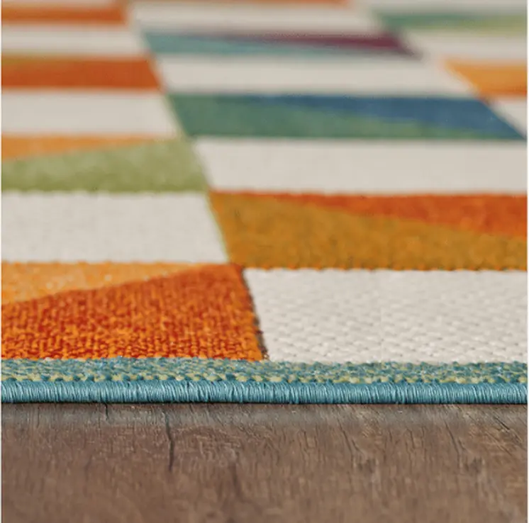 7' X 9' Orange And Ivory Indoor Outdoor Area Rug