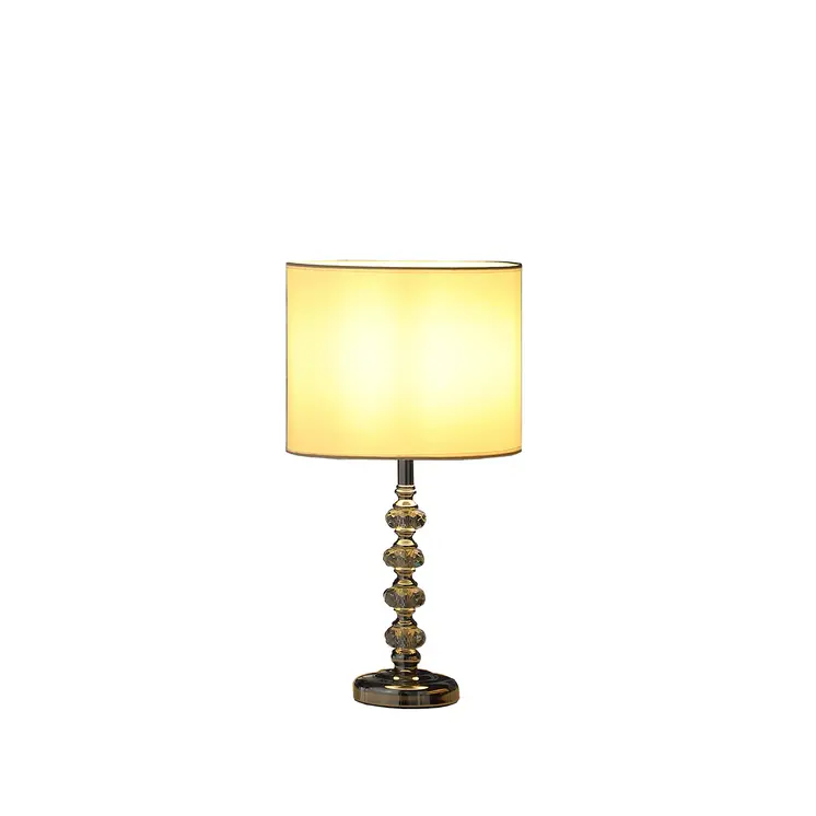18" Silver Faux Crystal And Metal Table Lamp With White Drum Shade