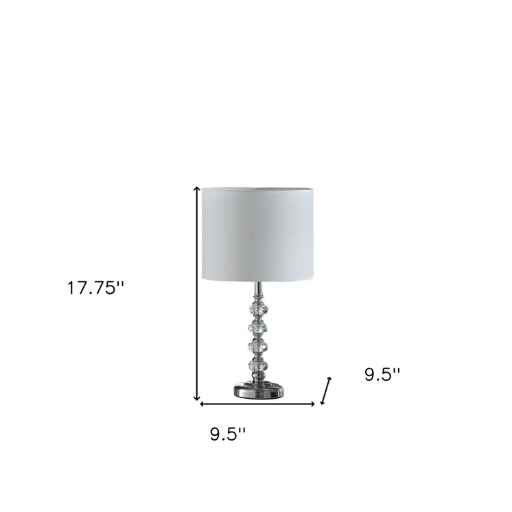 18" Silver Faux Crystal And Metal Table Lamp With White Drum Shade