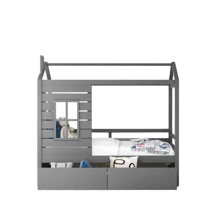 Gray Wood Twin Four Poster Bed Frame