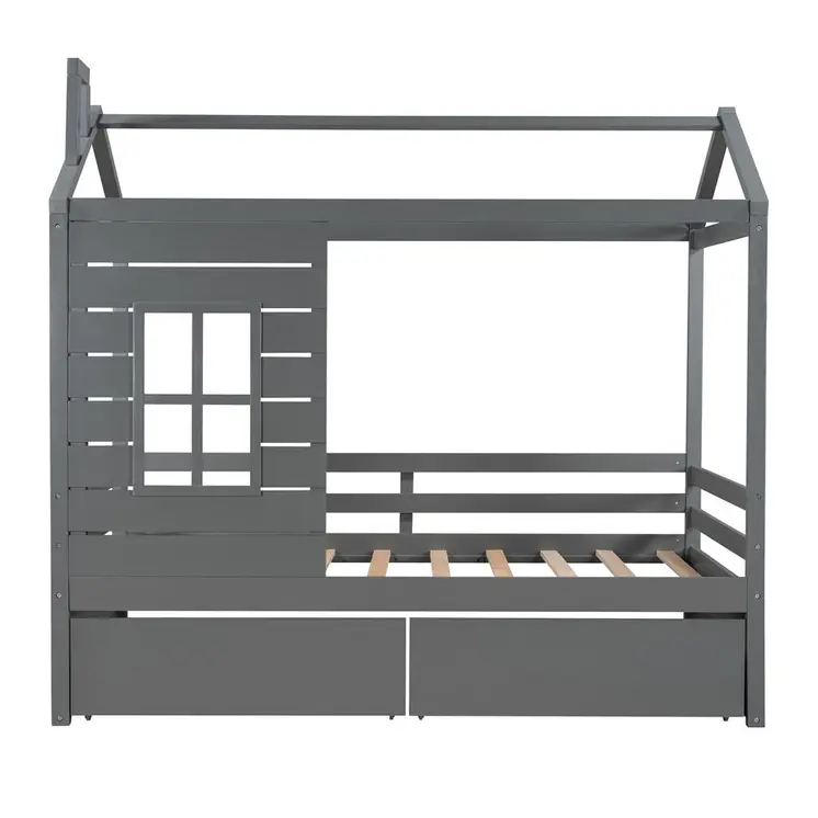 Gray Wood Twin Four Poster Bed Frame