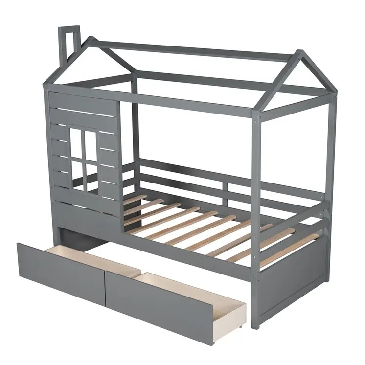 Gray Wood Twin Four Poster Bed Frame
