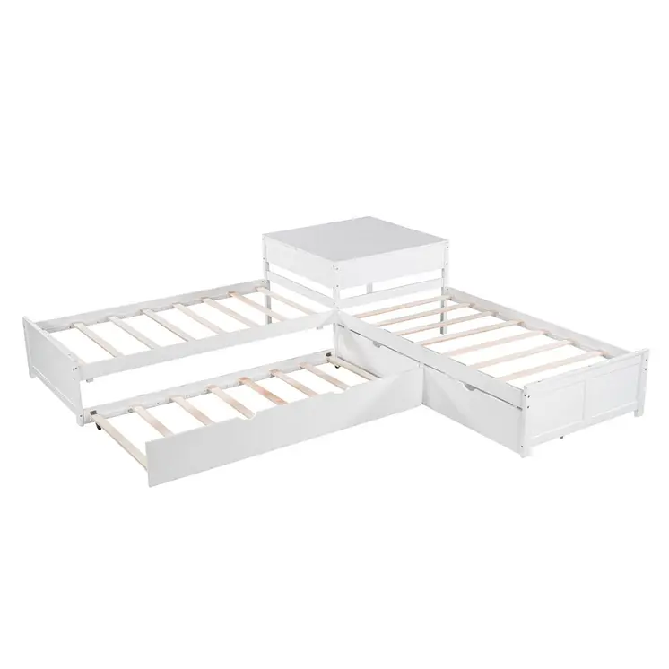 White Wood Twin Bed Frame with Trundle