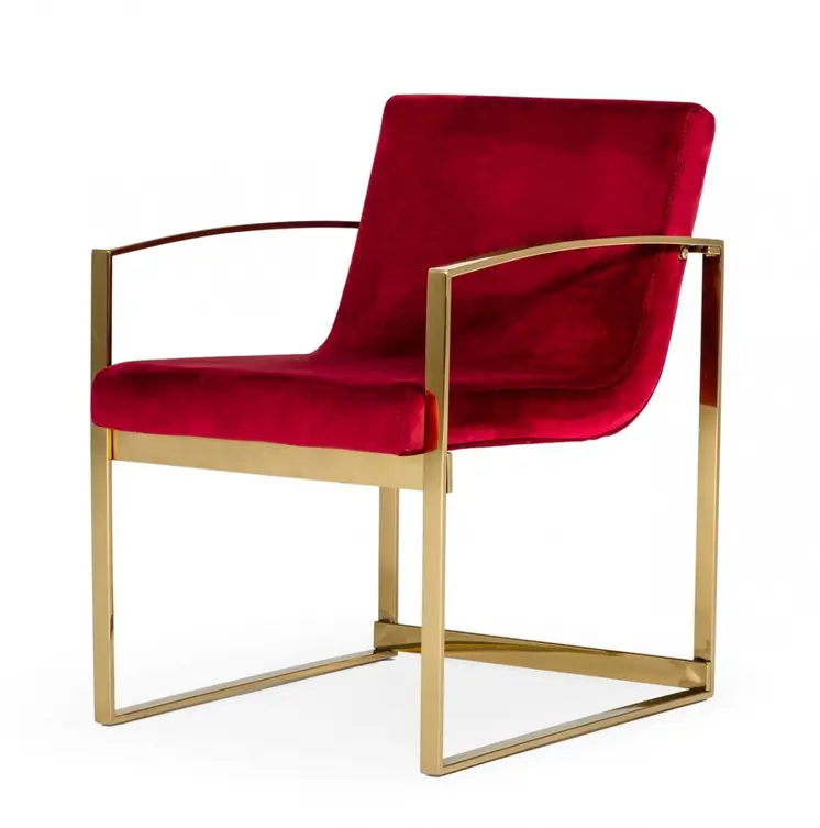 22" Red And Gold Velvet Arm Chair