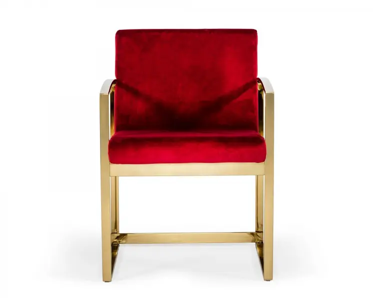 22" Red And Gold Velvet Arm Chair