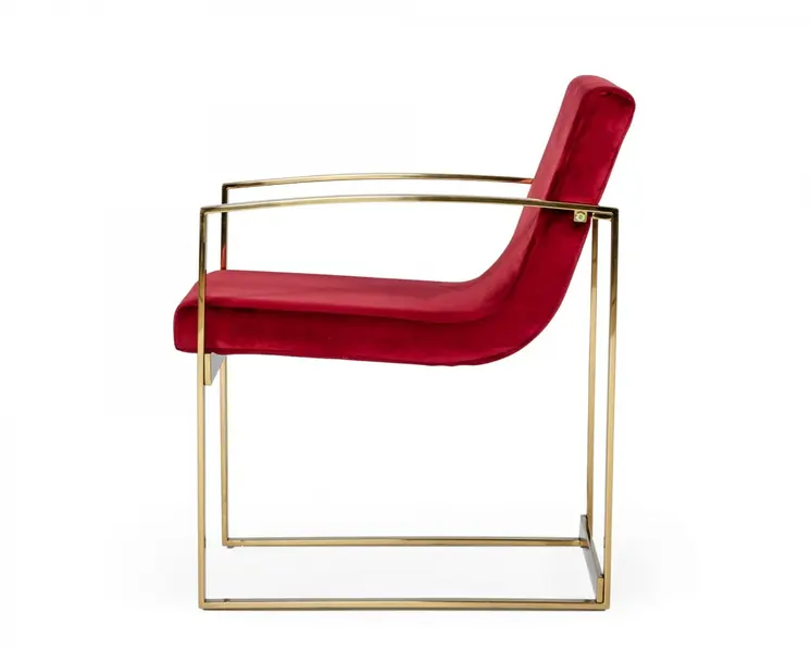 22" Red And Gold Velvet Arm Chair