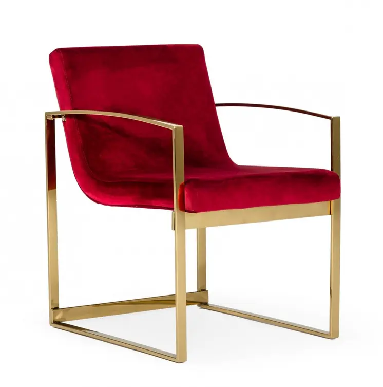 22" Red And Gold Velvet Arm Chair
