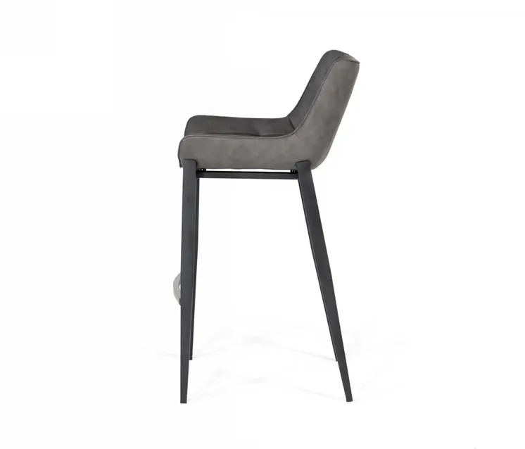 Set of Two 30" Gray And Black Faux Leather And Steel Bar Height Bar Chairs