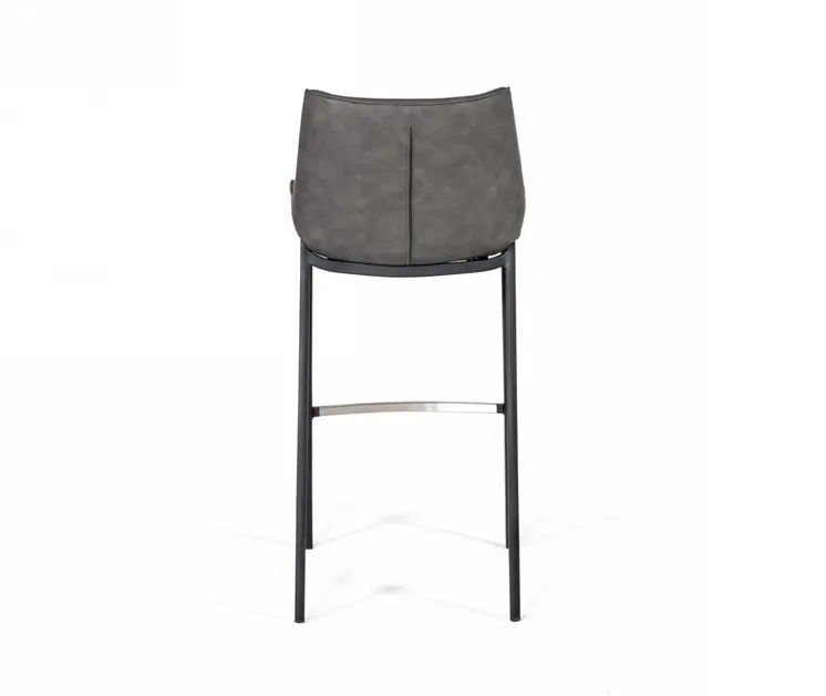 Set of Two 30" Gray And Black Faux Leather And Steel Bar Height Bar Chairs