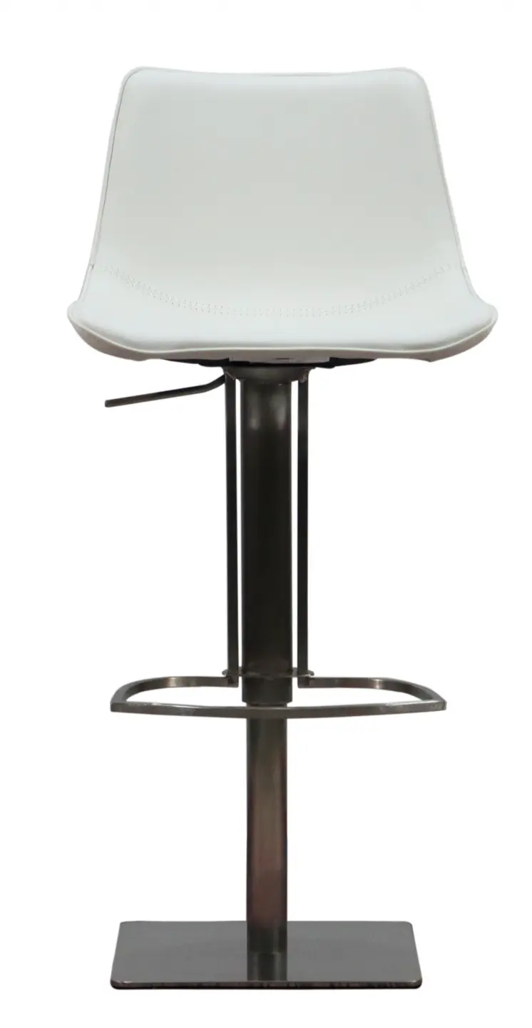 29" White and Silver Faux Leather and Stainless Steel Bar Height Swivel Bar Chair