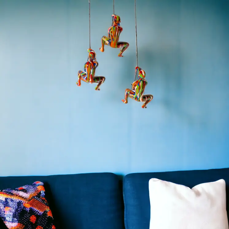 Set of Three Rainbow People Resin Climbing Man Hanging Dimensional Sculpture