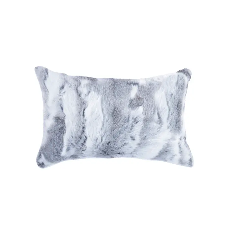 Set of Two 12" X 20" Gray Rabbit Natural Fur Throw Pillow