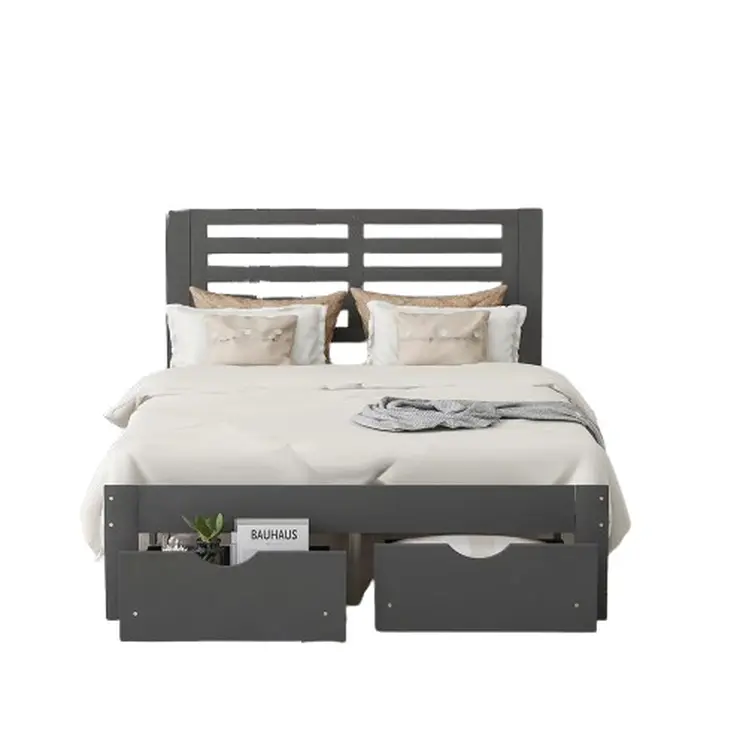Gray Wood Full With Two Drawers Bed Frame