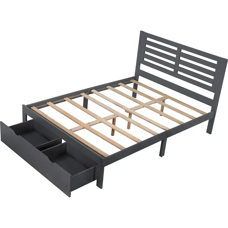 Gray Wood Full With Two Drawers Bed Frame