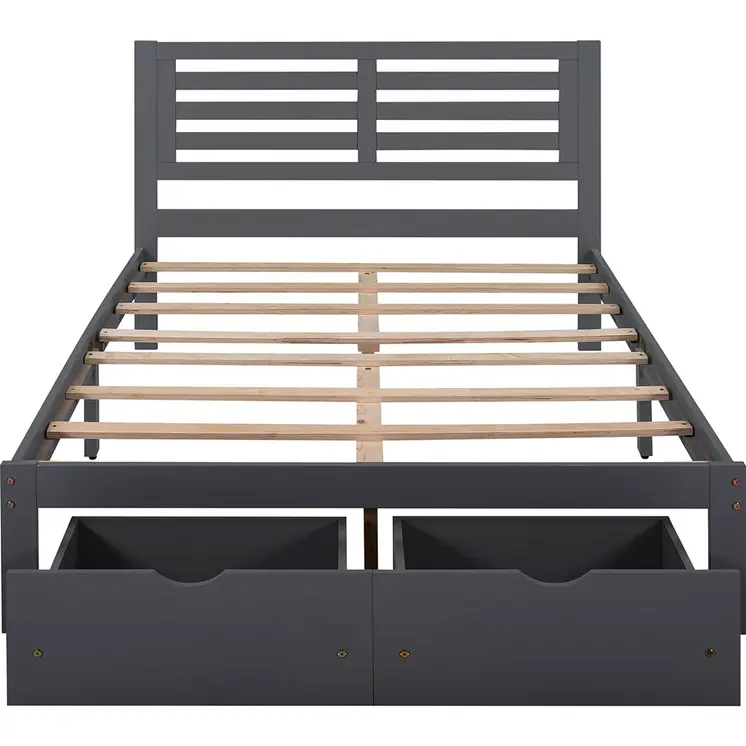 Gray Wood Full With Two Drawers Bed Frame