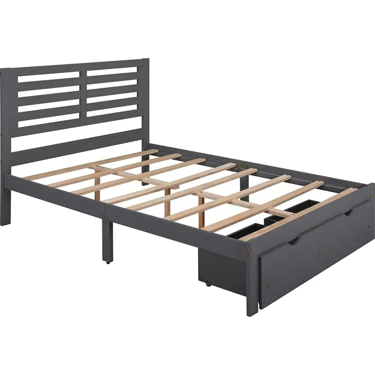 Gray Wood Full With Two Drawers Bed Frame