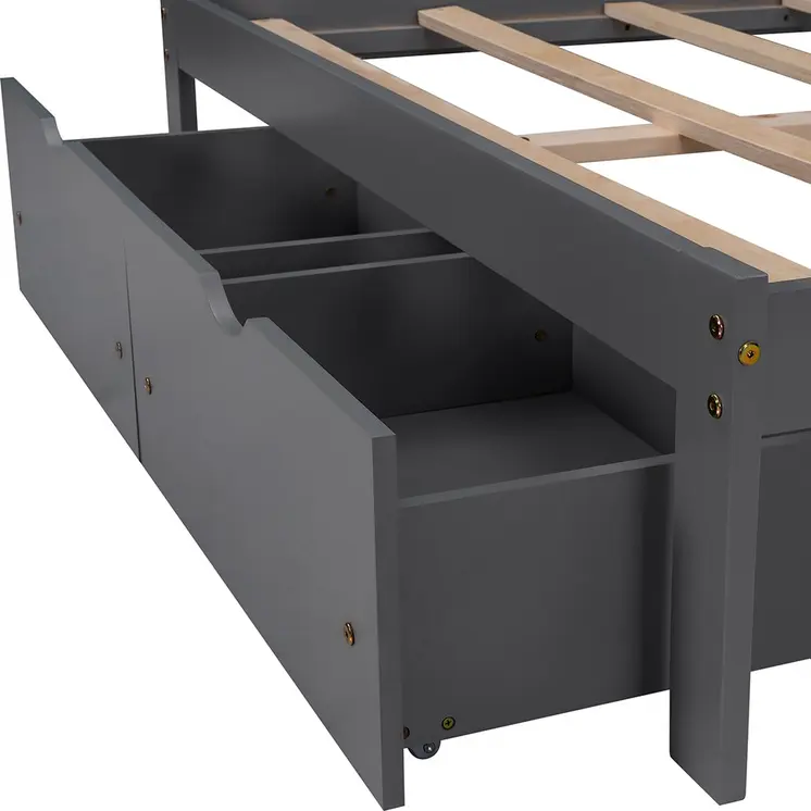 Gray Wood Full With Two Drawers Bed Frame
