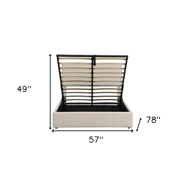Beige Ribbed Texture Linen Blend Full Bed Frame