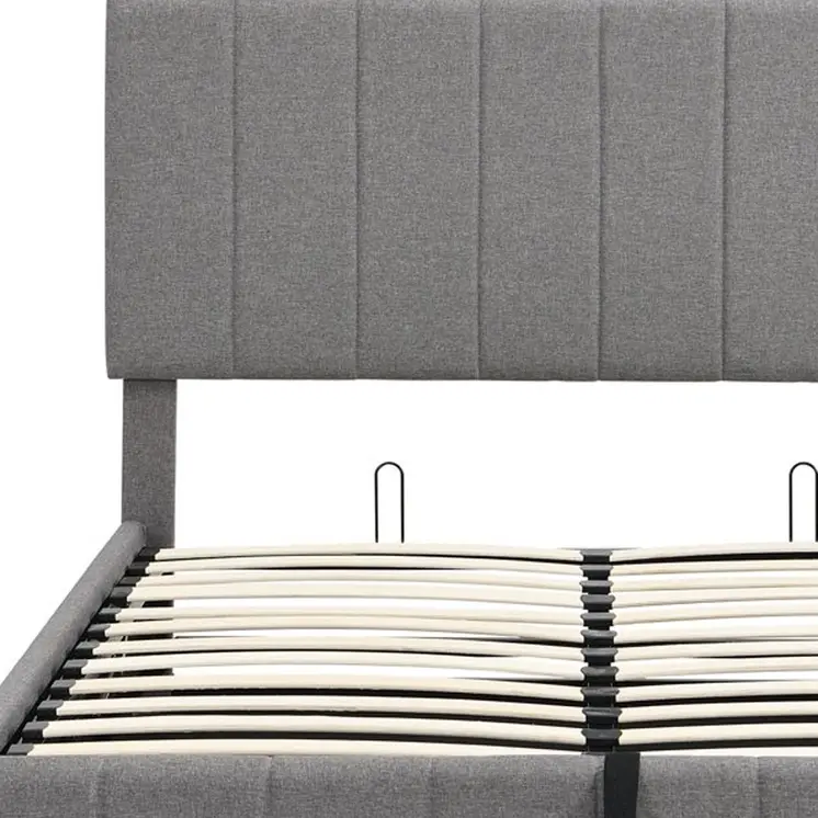 Gray Ribbed Texture Linen Blend Full Bed Frame