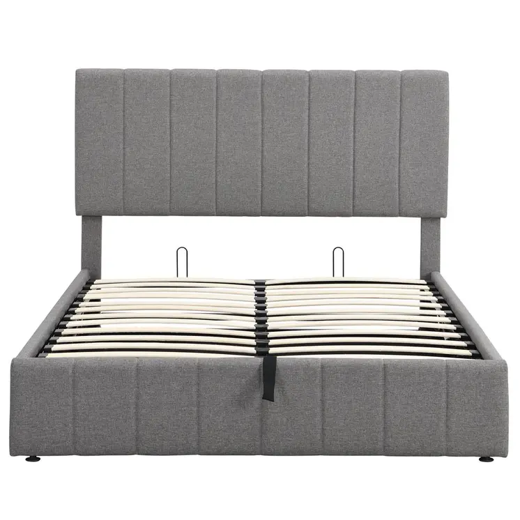 Gray Ribbed Texture Linen Blend Full Bed Frame