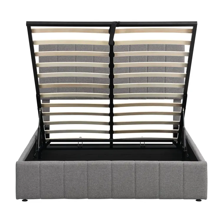 Gray Ribbed Texture Linen Blend Full Bed Frame