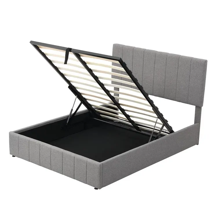 Gray Ribbed Texture Linen Blend Full Bed Frame