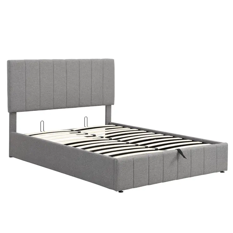 Gray Ribbed Texture Linen Blend Full Bed Frame