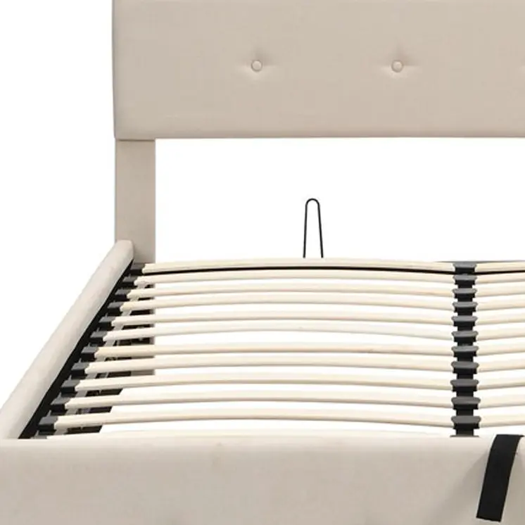 Beige Tufted Linen Blend Full Bed Frame