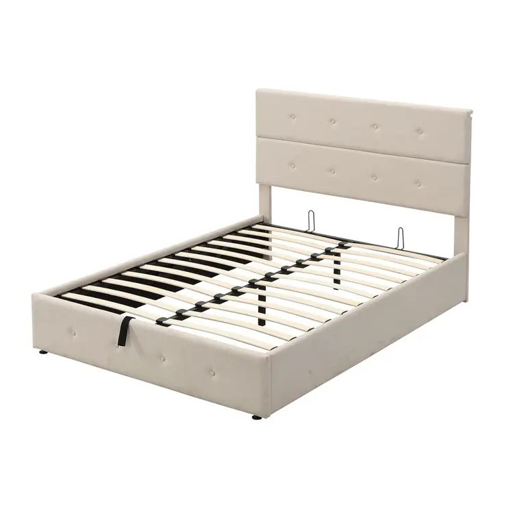 Beige Tufted Linen Blend Full Bed Frame