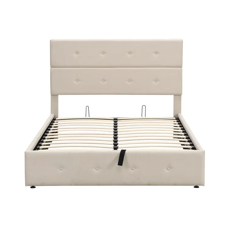 Beige Tufted Linen Blend Full Bed Frame