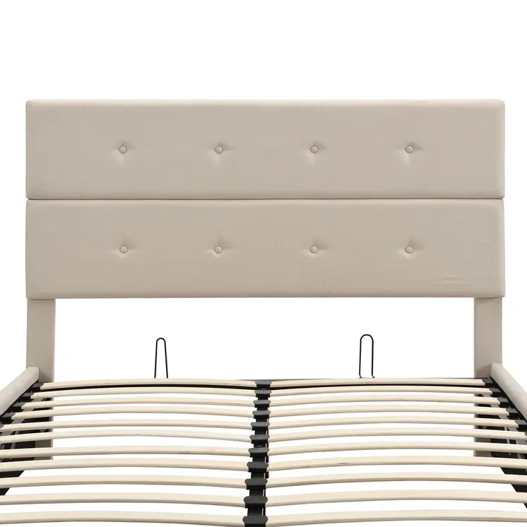 Beige Tufted Linen Blend Full Bed Frame