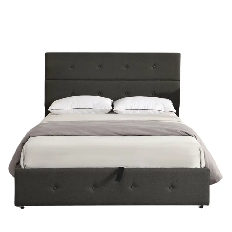 Gray Tufted Linen Blend Full Bed Frame