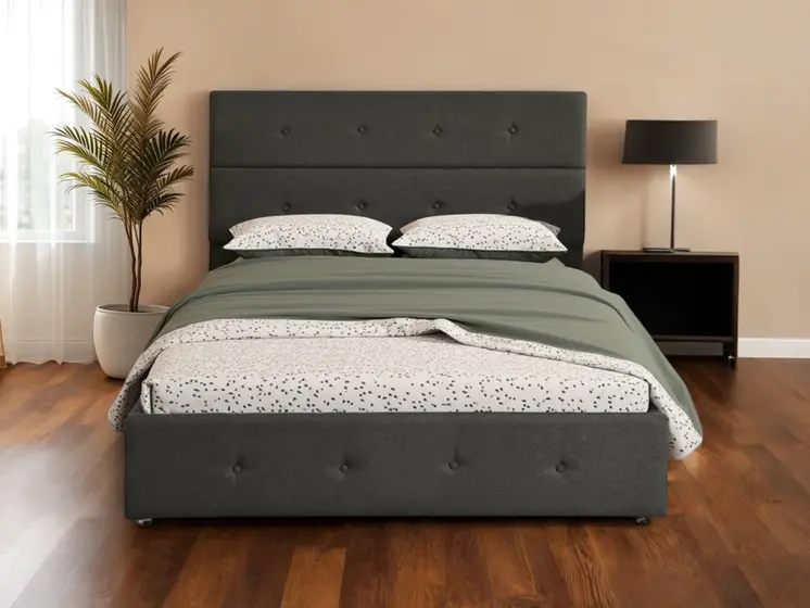 Gray Tufted Linen Blend Full Bed Frame