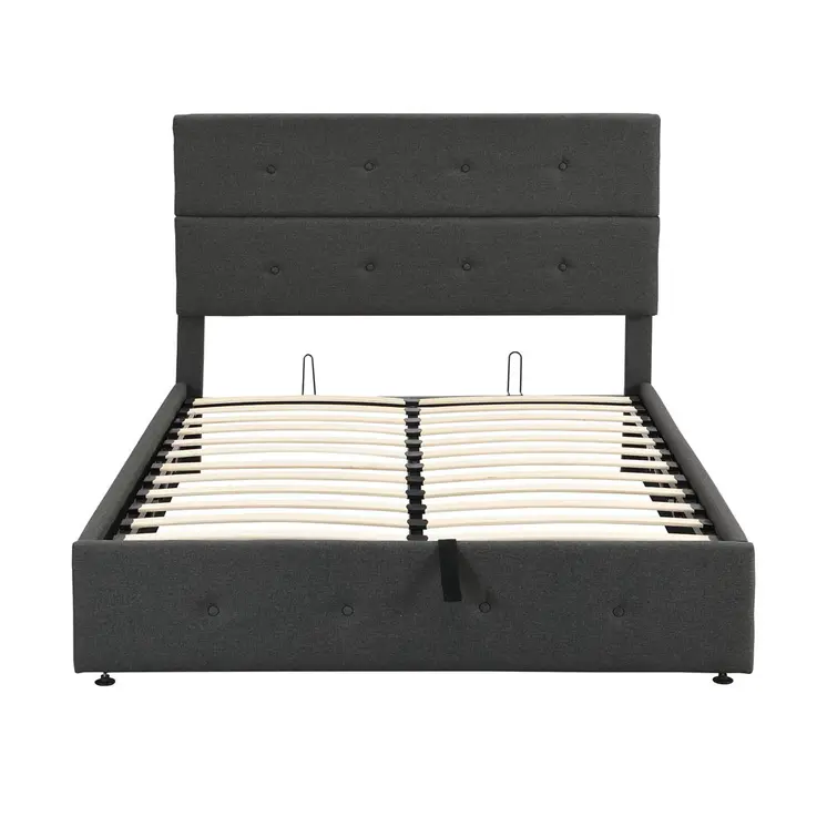 Gray Tufted Linen Blend Full Bed Frame