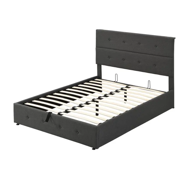 Gray Tufted Linen Blend Full Bed Frame